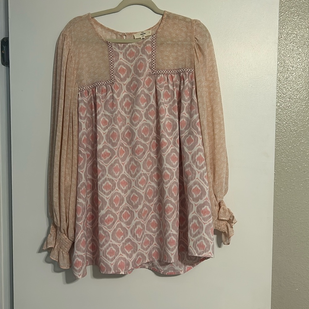 Pink Long Sleeve Two Print Blouse